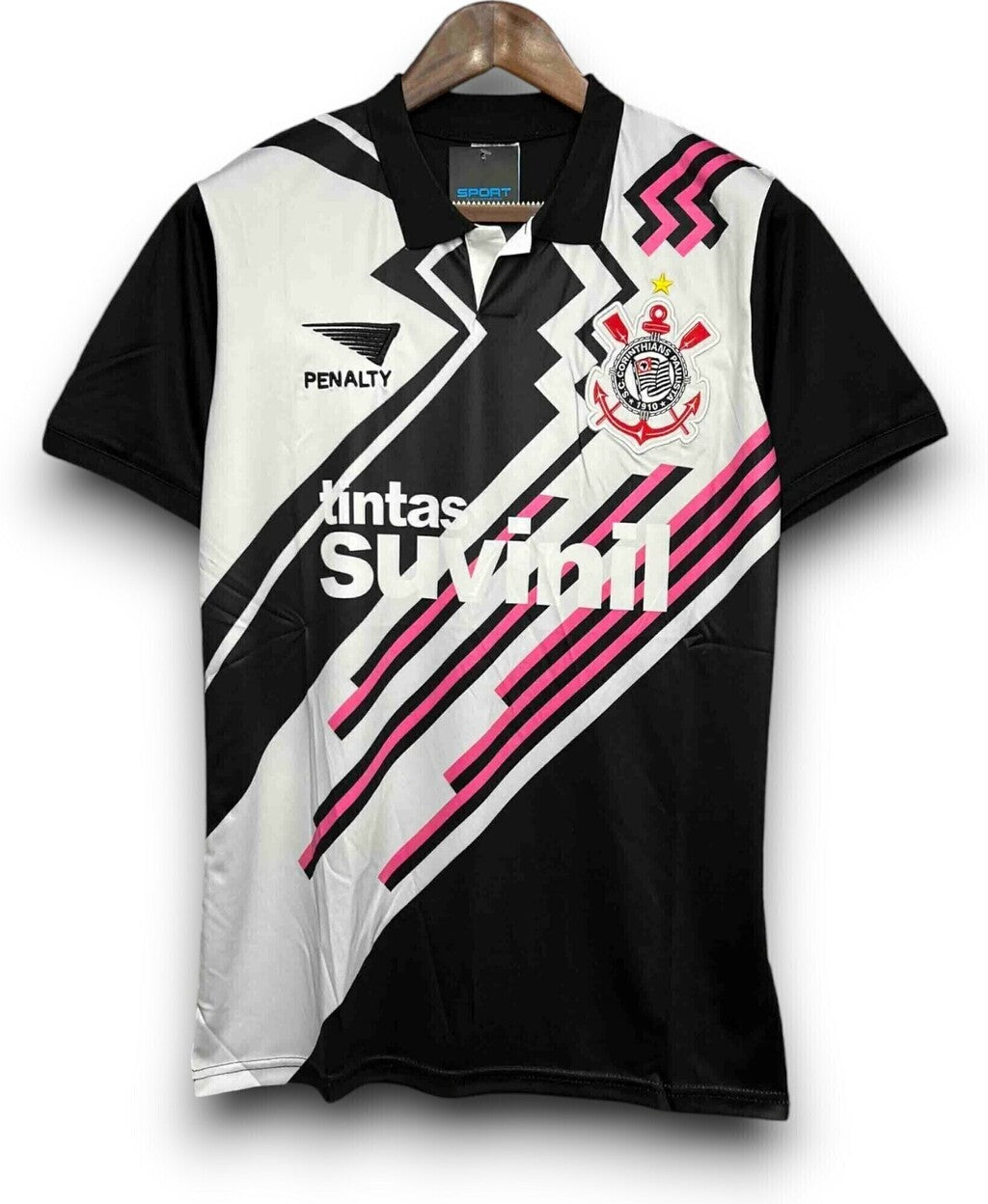 Camisa Corinthians Retrô 1995/96 Penalty Masculina - Preta, Branca e Rosa